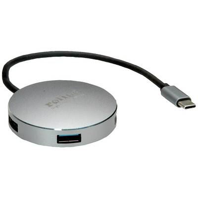 USB-C hub s několika USB porty a kruhovým designem pro rozšíření možností připojení k počítačům nebo zařízením.