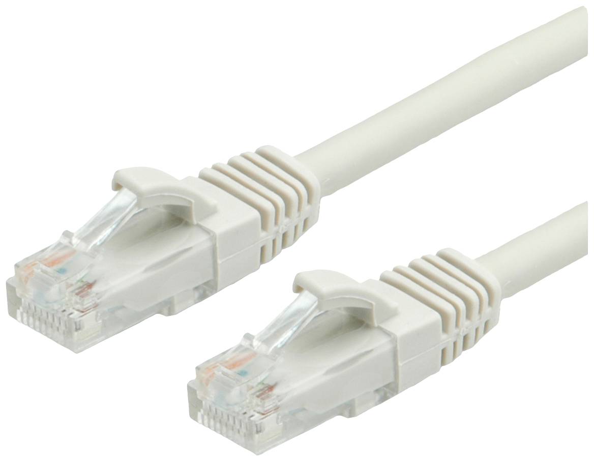 Dva bílé ethernetové kabely s konektory RJ45. Jsou umístěny vedle sebe a připraveny k datovému připojení.