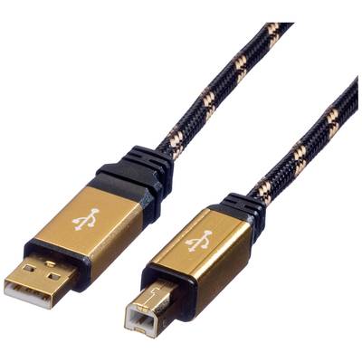 Propletený USB kabel v černé a zlaté barvě s konektory USB-A a USB-B, vhodný pro tiskárny a další zařízení.