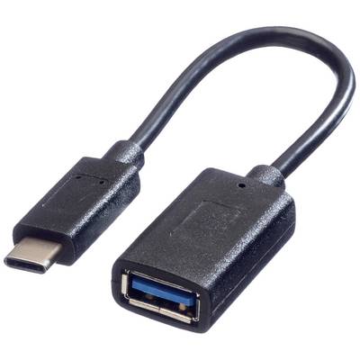 Adaptační kabel USB-C na USB-A, černý, délka přibližně 15 cm. Vhodný pro propojení zařízení s rozdílnými USB konektory.
