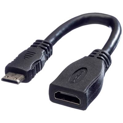 Krátký HDMI adaptérový kabel s HDMI konektorem na jedné straně a HDMI zásuvkou na straně druhé, vyfotografovaný proti bílému pozadí.