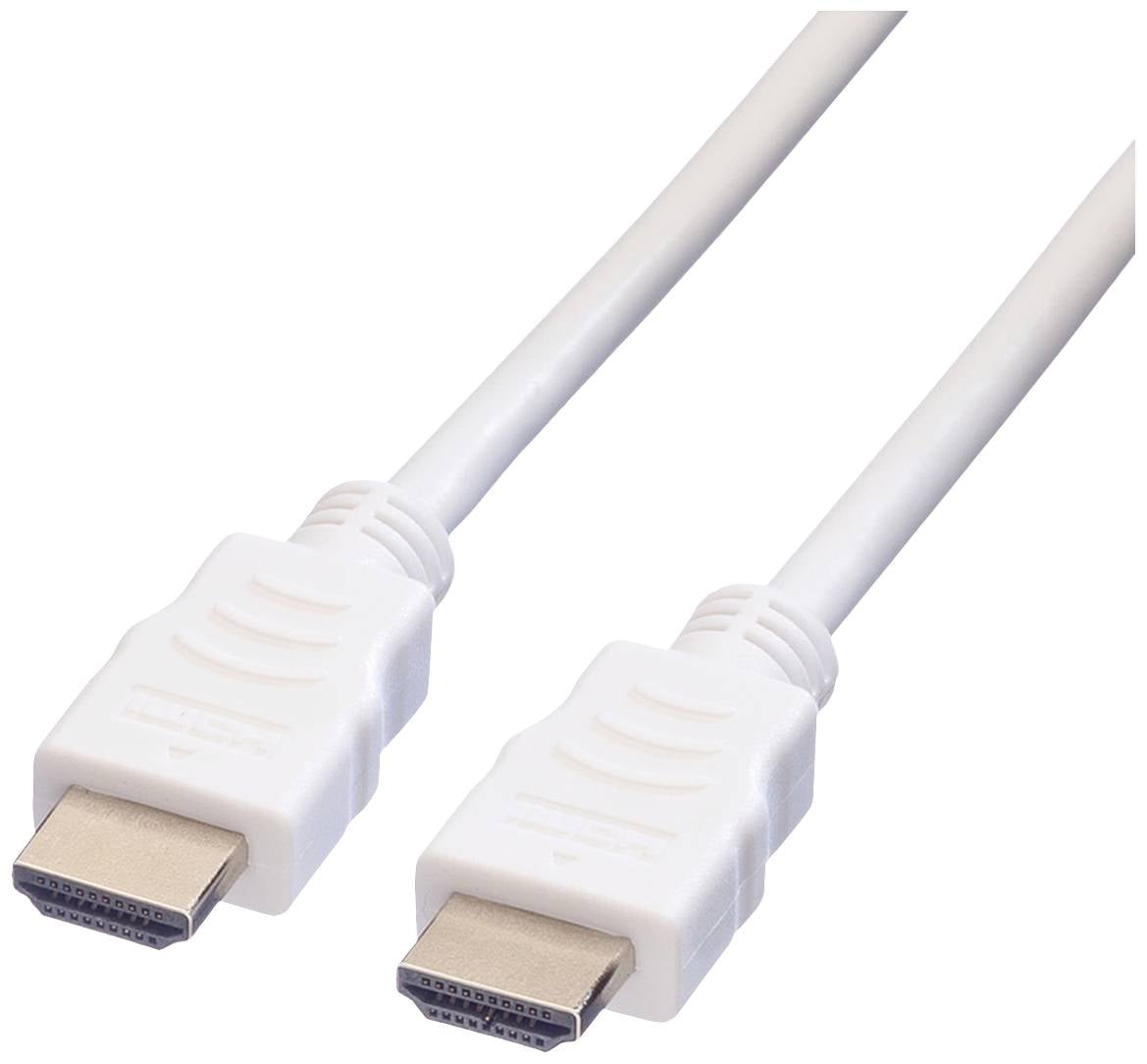 Dva bílé HDMI kabely s konektory na obou koncích, vhodné pro audio a video připojení v elektronických zařízeních.