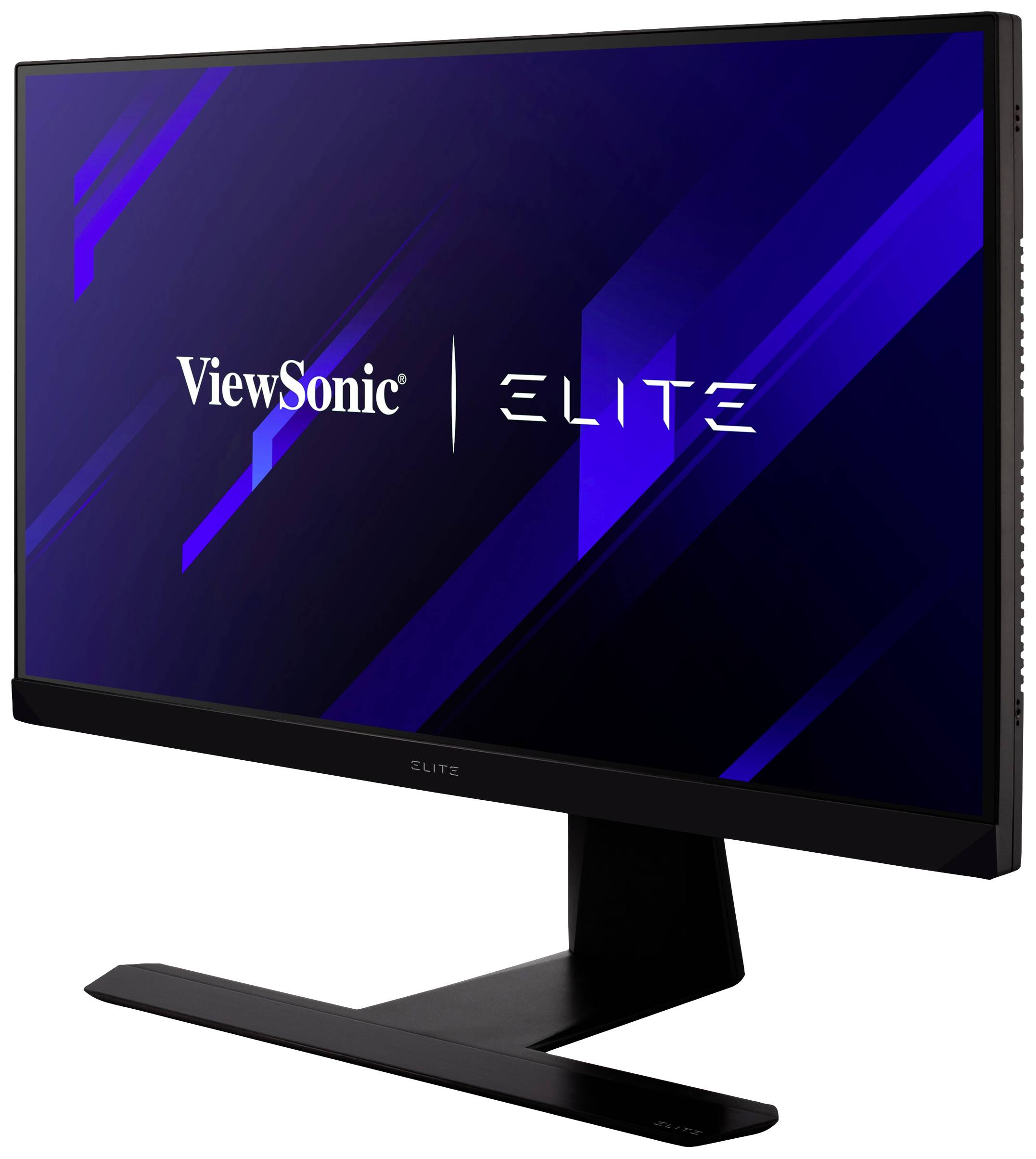 Počítačový monitor s modrým pozadím a logy 'ViewSonic' a 'ELITE' na obrazovce.