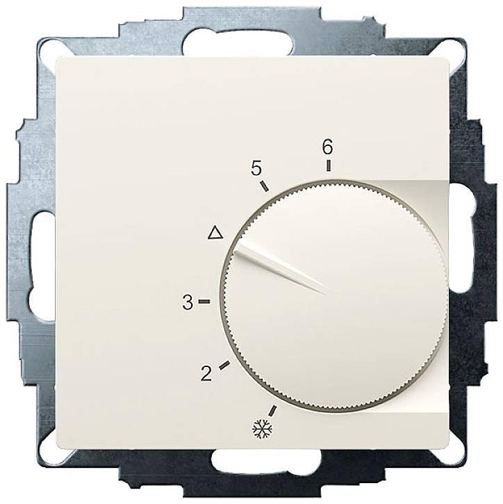 Termostat s otočným knoflíkem. Čísla od 2 do 6 označují teplotní stupně. Symbol sněhové vločky ukazuje nejnižší nastavení.