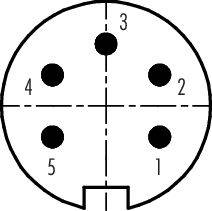 Diagram pětipolového konektoru s očíslovanými kontakty od 1 do 5. Zobrazeny jsou pozice kontaktních ploch.