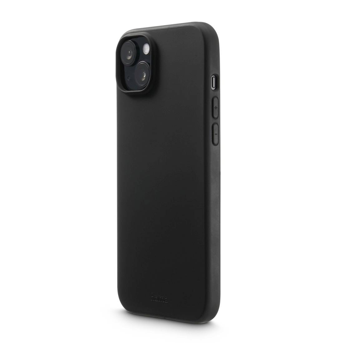 Černý kryt na mobil s viditelnou ochranou fotoaparátu a tlačítky.