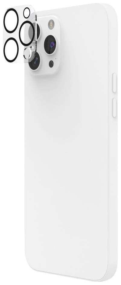 Bílý smartphone s kamerovým modulem a několika objektivy na zadní straně. Obrázek zobrazuje ochranný kryt na objektivech.