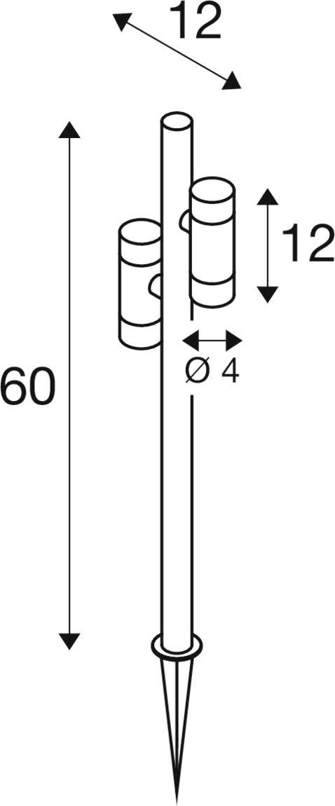 Diagram upevňovacího systému s rozměry; celková výška 60, horní a dolní komponenty po 12, průměr 4.