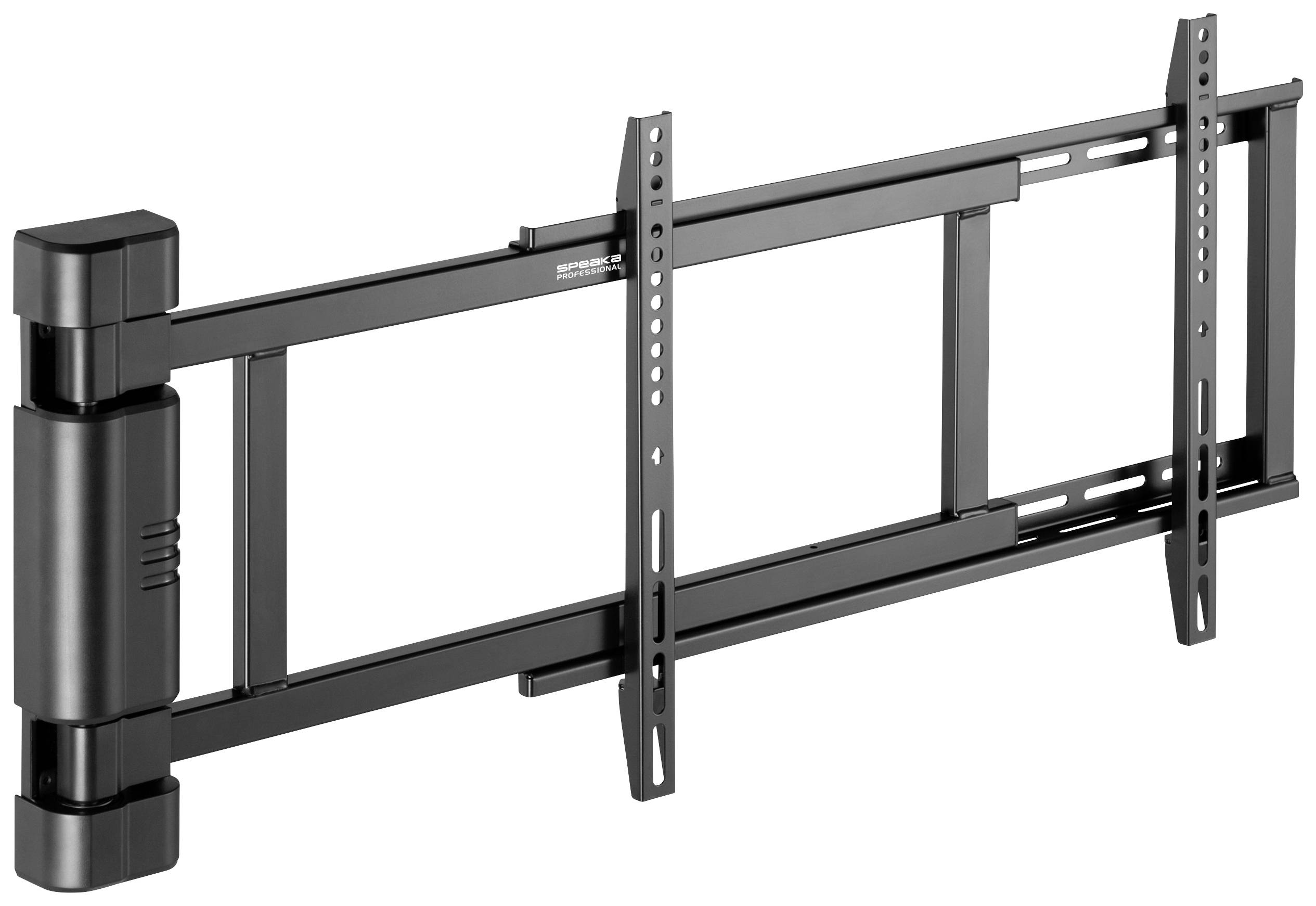 Černený, otočný nástěnný držák pro velké monitory nebo televize, s nastavitelnými rameny pro flexibilní umístění.