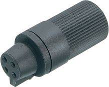 'Černá elektrická zástrčka se čtyřmi kulatými otvory pro připojení zařízení.'