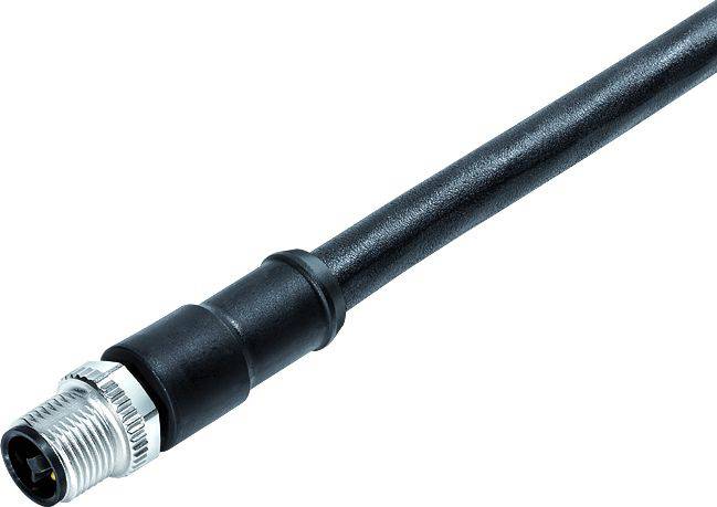 Černý elektrický kabel se stříbrnou zástrčkou na konci, vhodný pro technické nebo průmyslové použití.