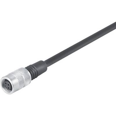 Černý kabel zakončený stříbrným válcovitým konektorem, pravděpodobně elektrickou přípojkou.