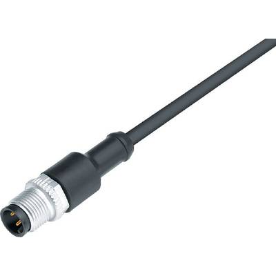 Černý kulatý kabel s kulatou stříbrno-černou zástrčkou, vhodný pro průmyslové aplikace.