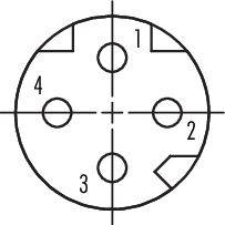 Diagram čtyřpólového konektoru s očíslovanými svorkami od 1 do 4, zobrazující jejich polohy v kruhovém uspořádání.