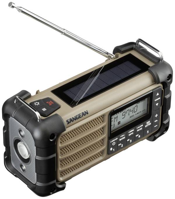 Sangean MMR-99 FM Desert A500484 outdoorové rádio, FM, nouzové rádio, Bluetooth, Solární panel, voděodolné, prachotěsné, stolní lampa, hnědá