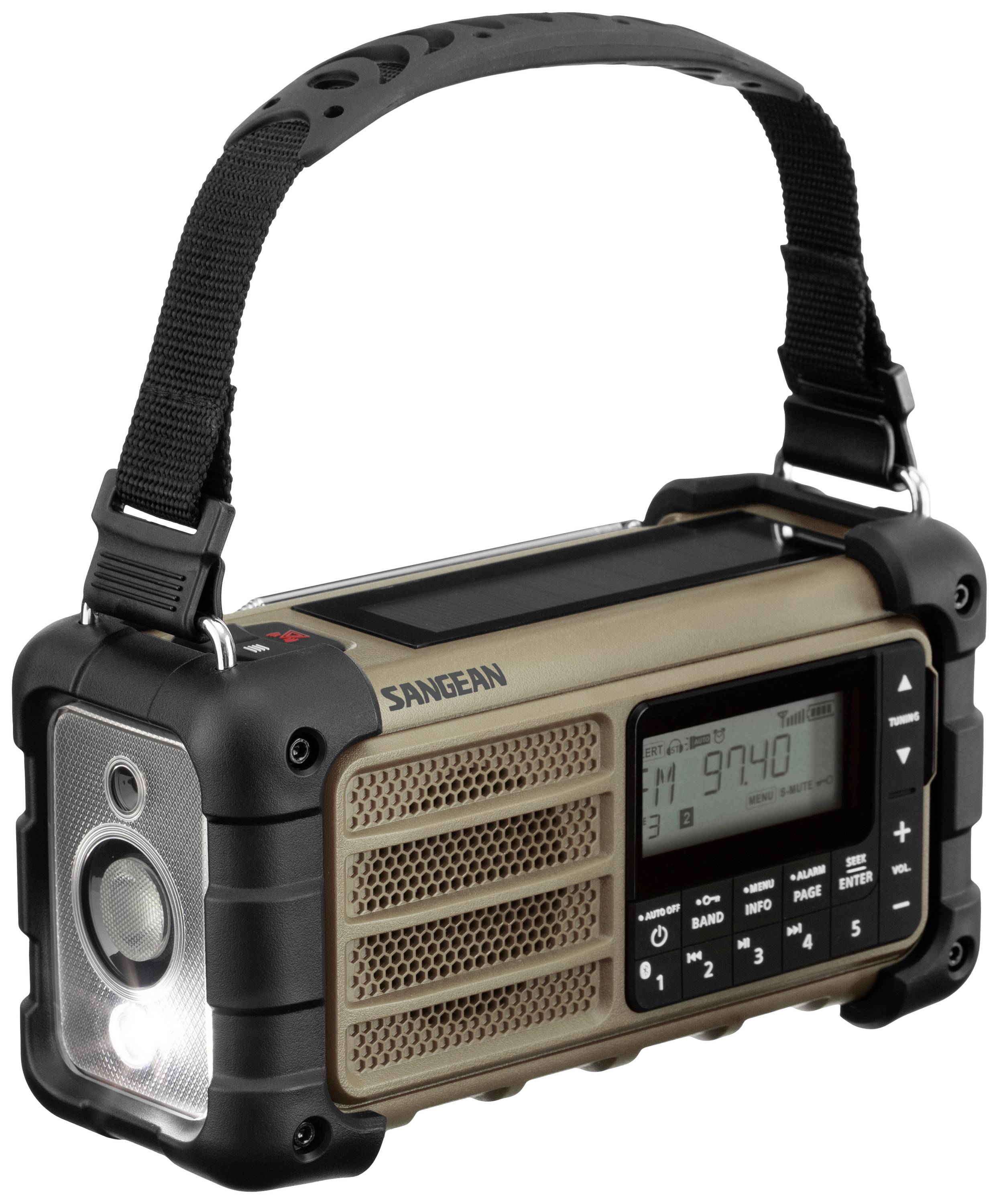Přenosné outdoorové rádio v odolném pouzdře, s velkým reproduktorem, digitálním displejem a pevným popruhem. Ideální pro výlety.