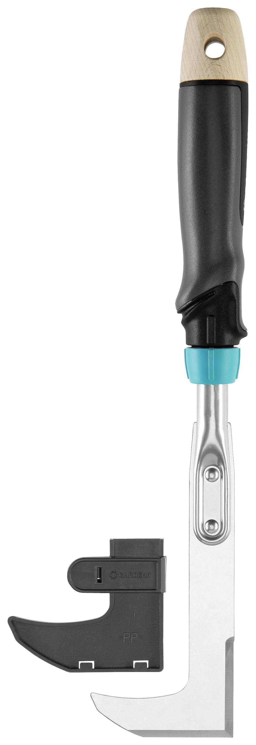 Vytrhávač plevele s ergonomickou rukojetí a nerezovou čepelí, ideální pro zahradní práce k odstraňování plevele z mezer.