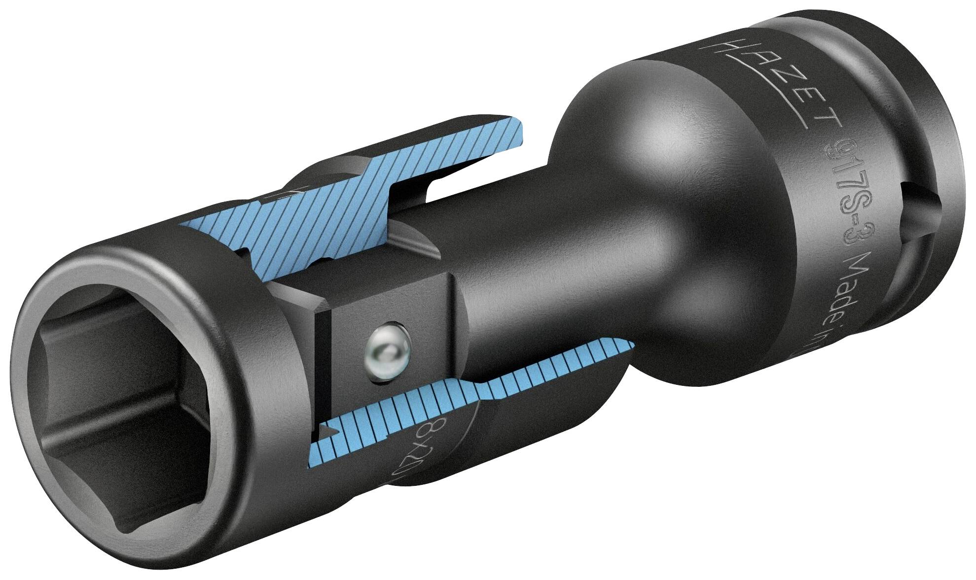 Nástrčný klíč s modrým označením pro zobrazení vnitřního mechanismu. Používá se pro mechanické práce na vozidlech.