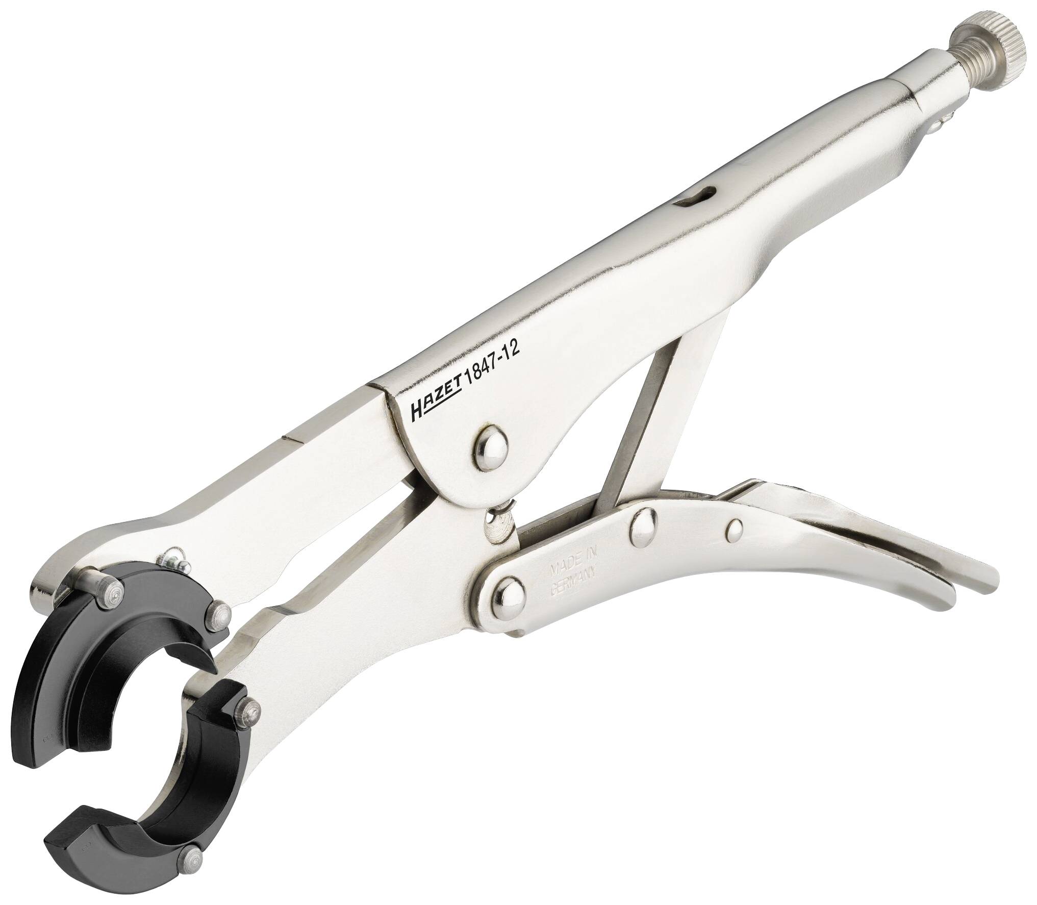 Stříbrošedý řezák trubek značky Hazet, model 1847-12, s upínací rukojetí a černým řezacím mechanismem.
