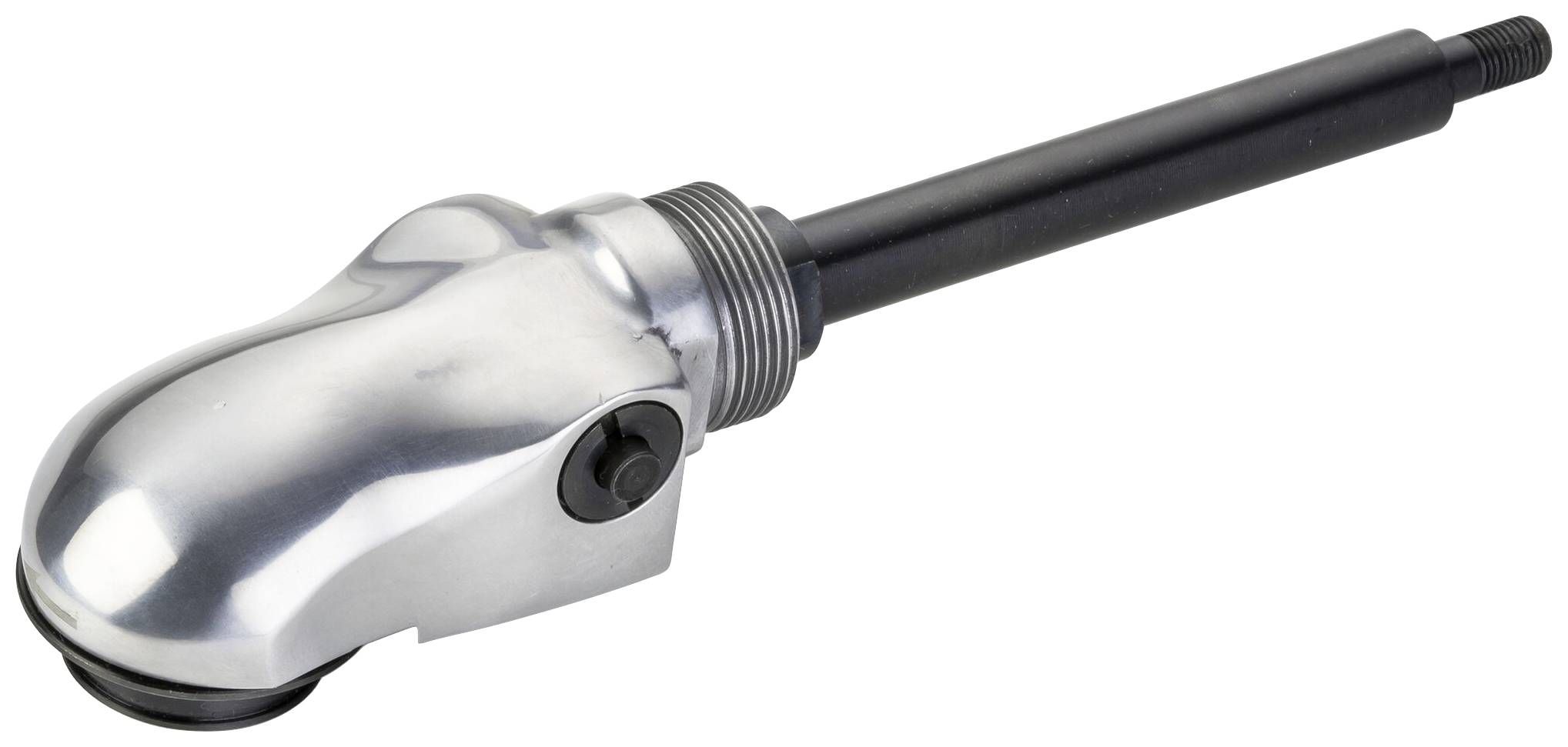 Nástavec klíče s stříbrnou hlavou a černou rukojetí. Vhodný pro mechanické nebo technické práce.