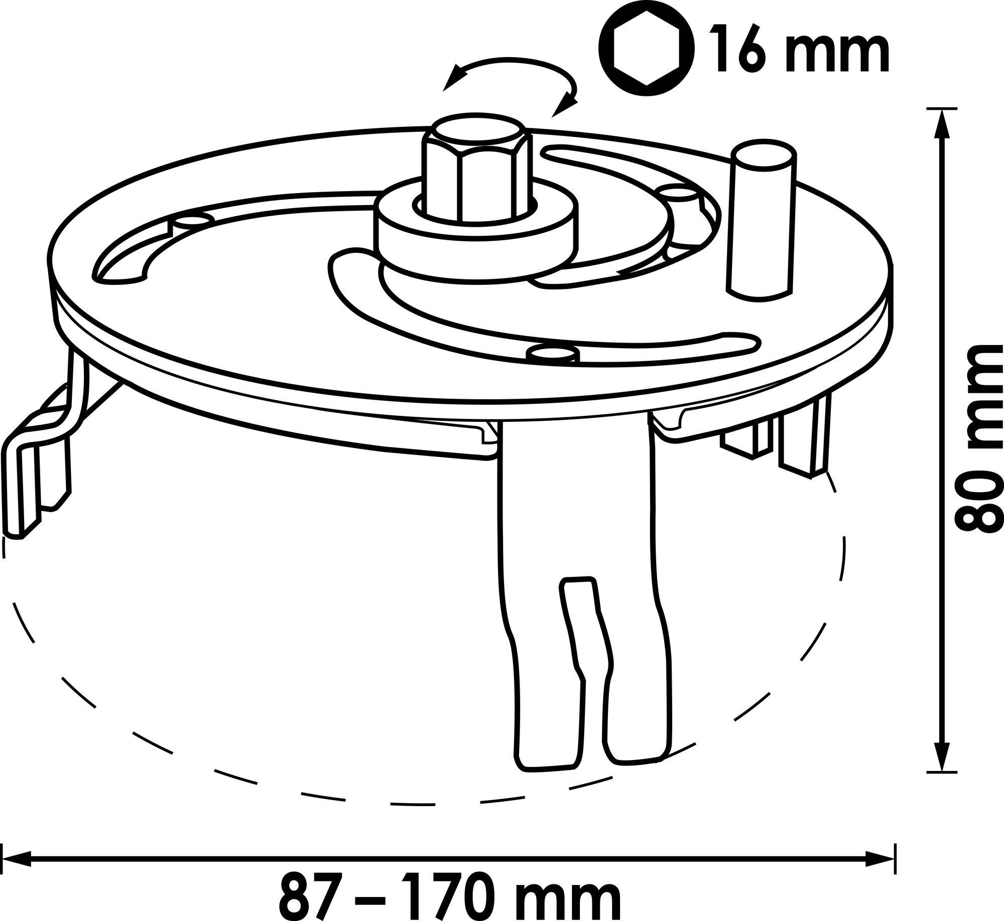 Technický výkres kulatého mechanismu s průměrem v rozsahu 87 až 170 mm a výškou 80 mm.