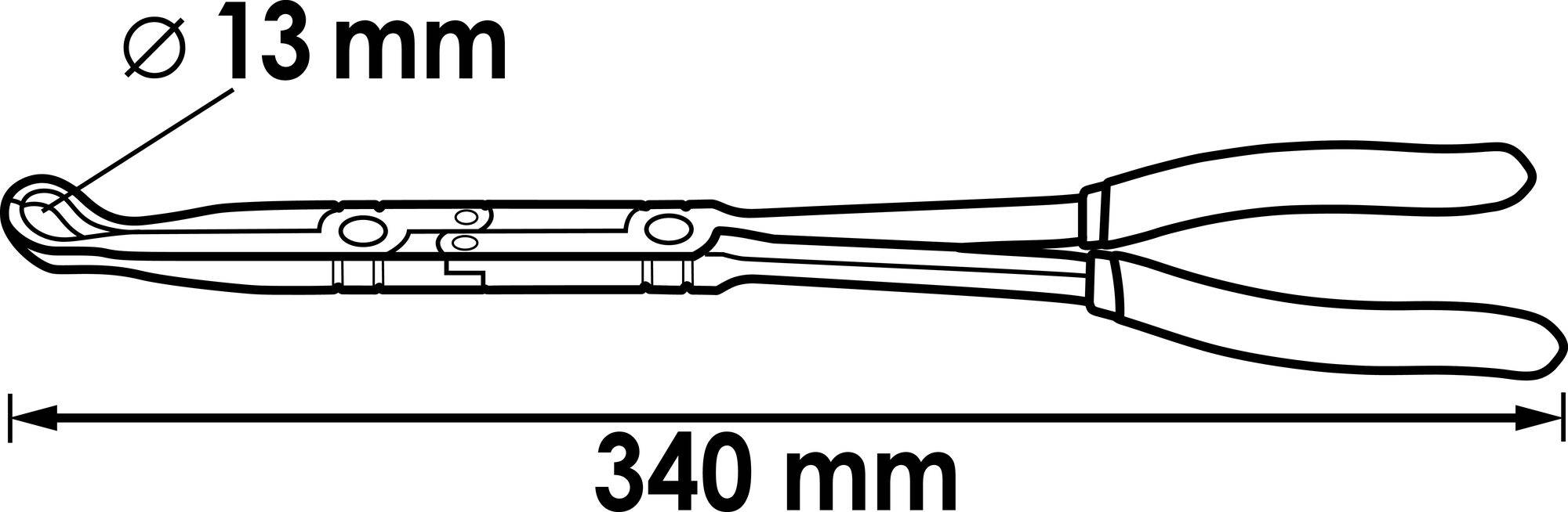 Kleště s délkou 340 mm a rozevřením 13 mm.