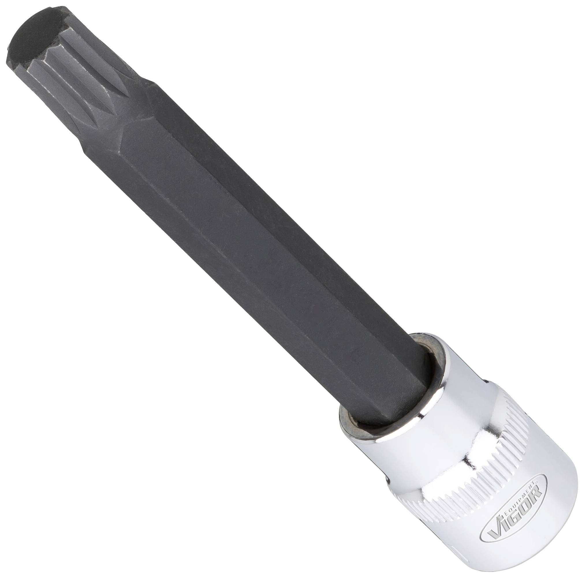 Torx bit pro nástrčný klíč se stříbrným pouzdrem, černou šestihrannou stopkou, vhodný pro šroubovací práce.