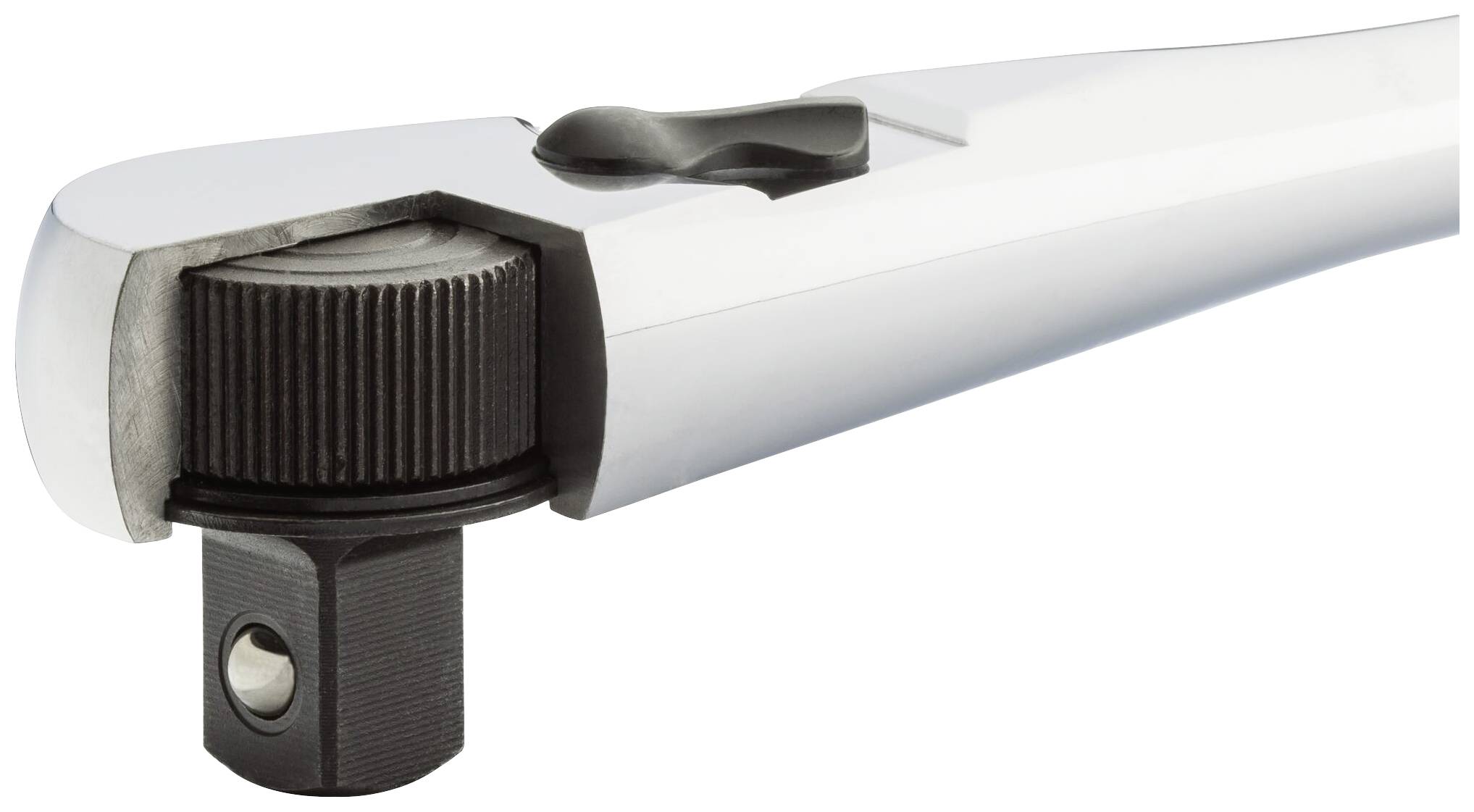 Detailní záběr momentového klíče s rýhovaným nastavovacím kolečkem. Nástroj pro přesnou kontrolu utahovacího momentu.