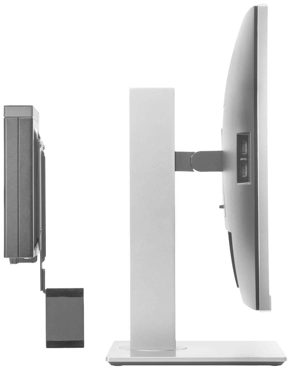 Pohled z boku na dva počítačové monitory. Vlevo starší, mohutný CRT monitor; vpravo plochý, moderní LCD monitor.