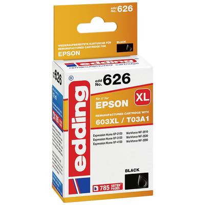 Inkoustová kazeta Edding 626 v černé barvě pro tiskárny Epson. Kompatibilní s modely jako Expression Home XP-4100 a Workforce WF-2830.