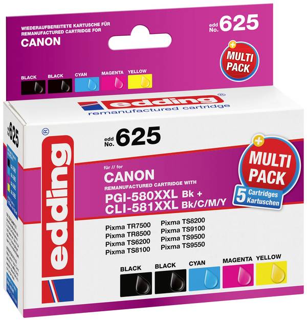 Edding Ink náhradní Canon PGI-580PGBK XXL, CLI-581C XXL, CLI-581M XXL, CLI-581Y XXL kompatibilní kombinované balení barva EDD-625 18-625
