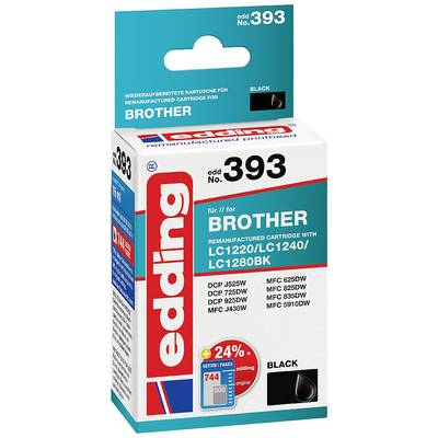 Obrázek znázorňuje tiskovou cartridge pro tiskárnu Brother od značky Edding, model číslo 393, v černé barvě.