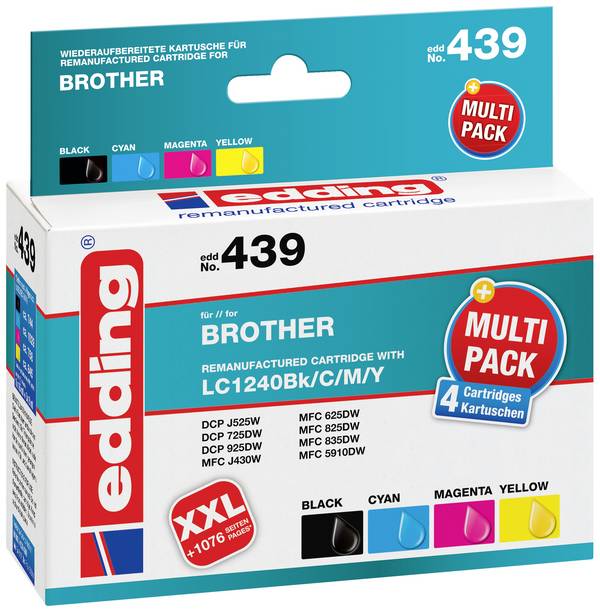 Edding Ink náhradní Brother LC-1240BK, LC-1240C, LC-1240M, LC-1240Y kompatibilní kombinované balení barva EDD-439 18-439