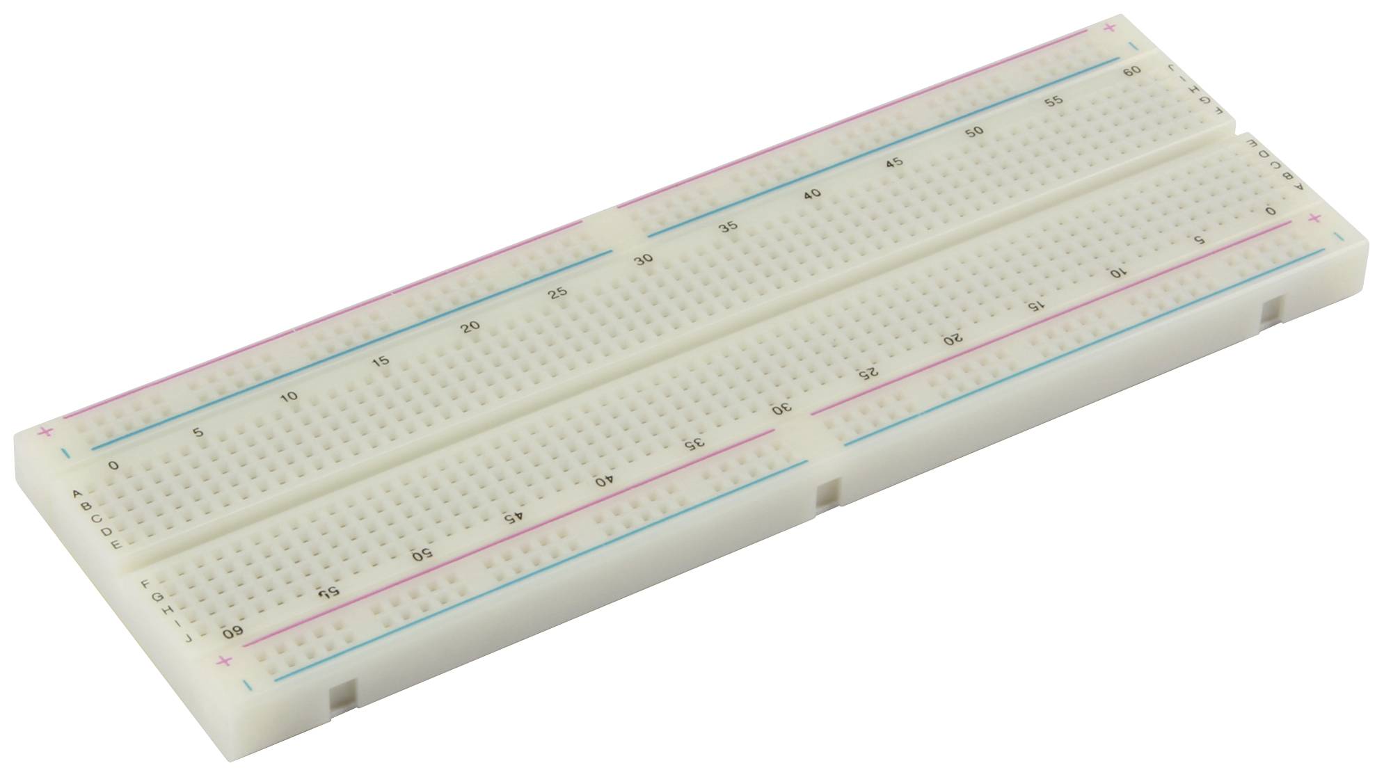 Průhledný prototypový kontaktní panel s očíslovanými vstupy a barevnými propojkami pro tvorbu elektrických obvodů.
