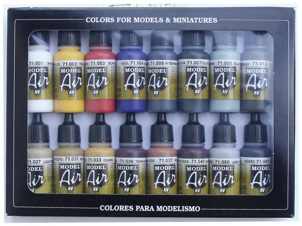 <br>  Vallejo<br>  71178<br>  tónovací barva pro modelovou železnici<br>  bílá, žlutá, červená, modrá, šedomodrá, olivově zelená , tyrkysová, olivově žlutá, světle hnědá, kamenná, okrová, mahagonová, hnědá, zemina (matná) , světle šedá, černá<br>  <br>  16 ks<br>