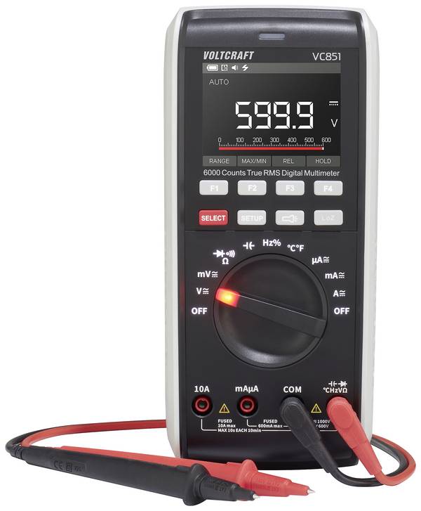VOLTCRAFT VC851 multimetr Kalibrováno dle (DAkkS) digitální LoZ CAT III 1000 V, CAT IV 600 V Displej (counts): 6000