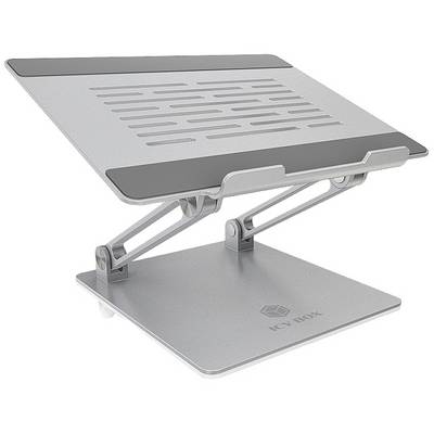 Nastavitelný stojan na notebook z kovu s větracími otvory a šedým designem povrchu, vhodný pro ergonomické přizpůsobení.
