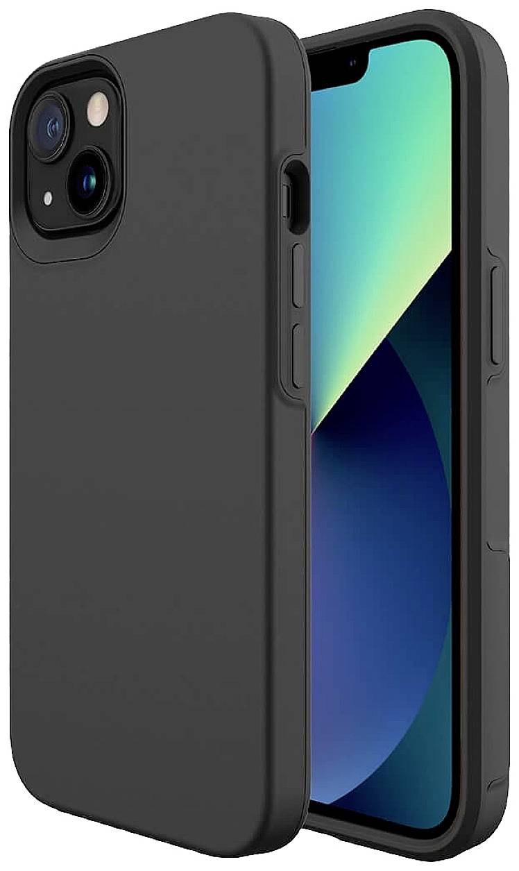 Smartphone v černém obalu, displej zobrazuje modrý a zelený přechod. Obal poskytuje dodatečnou ochranu a snadné ovládání tlačítek.