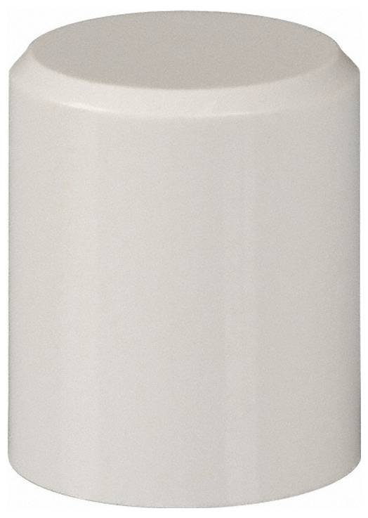 Bílý válcový předmět s hladkou povrchovou úpravou, mírně zakulaceným vrcholem a plochým základem.