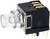 Černostříbrný spínač s průhledným tlačítkem a čtyřmi zlatými konektory, používaný v elektronických obvodech.