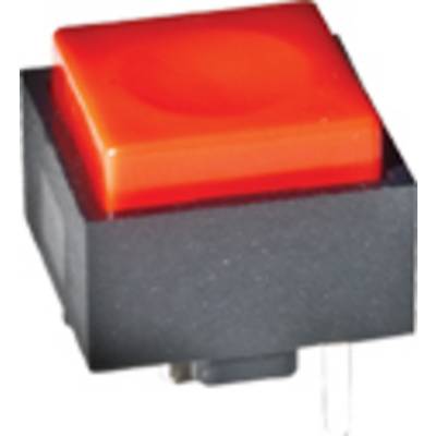 Červené čtvercové tlačítko v černém pouzdře, často používané v elektronických zařízeních pro ovládání nebo aktivaci.