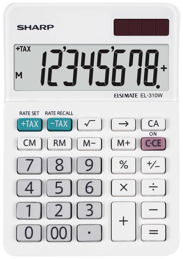 Sharp EL-310W  kapesní kalkulačka, displej (počet míst) 8, na baterii, solární napájení, bílá