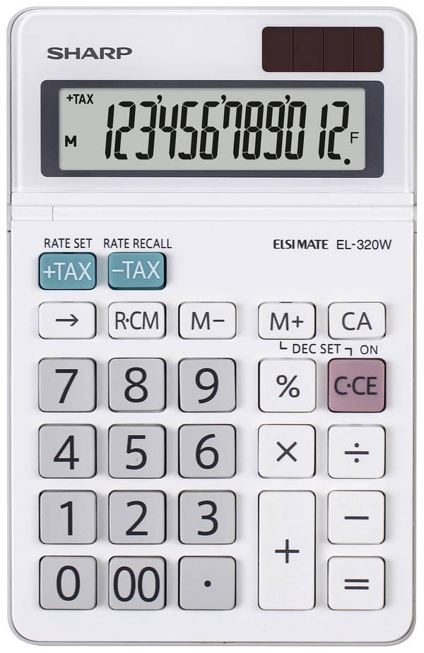 Sharp EL-320W  kapesní kalkulačka, displej (počet míst) 12, na baterii, solární napájení, bílá