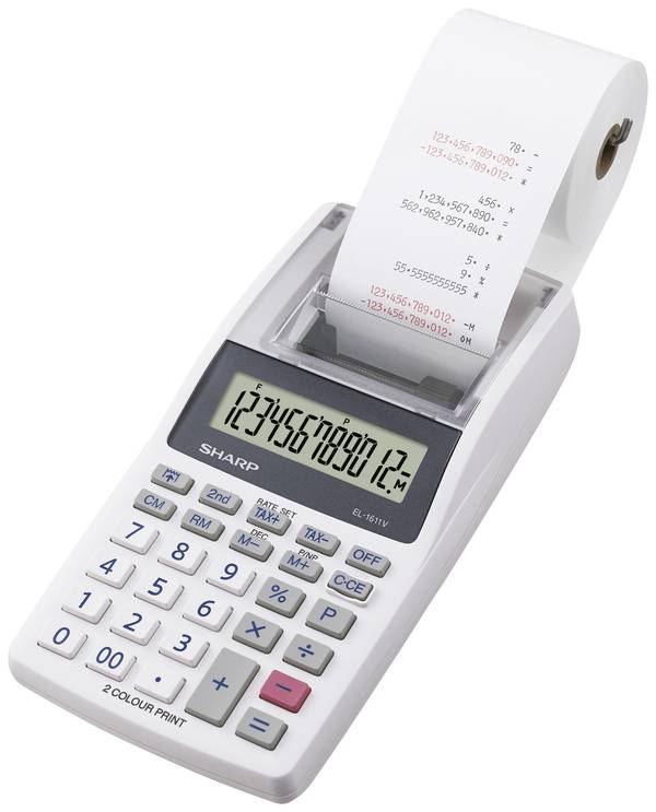 Sharp EL-1611 V  stolní kalkulačka s tiskárnou, displej (počet míst) 12, na baterii, 230 V, bílá
