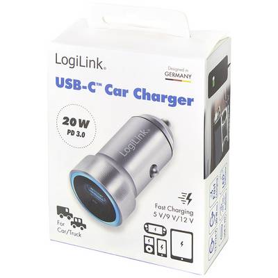 Nabíječka do auta USB-C, značka LogiLink, 20W výkon, podporuje PD 3.0. Rychlé nabíjení pro automobily/nákladní vozy, 5V/9V/12V. Design z Německa.