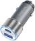 Stříbrný USB adaptér do auta od LogiLinku se dvěma porty: 'PD' pro Power Delivery a 'QC 3.0' pro rychlé nabíjení.