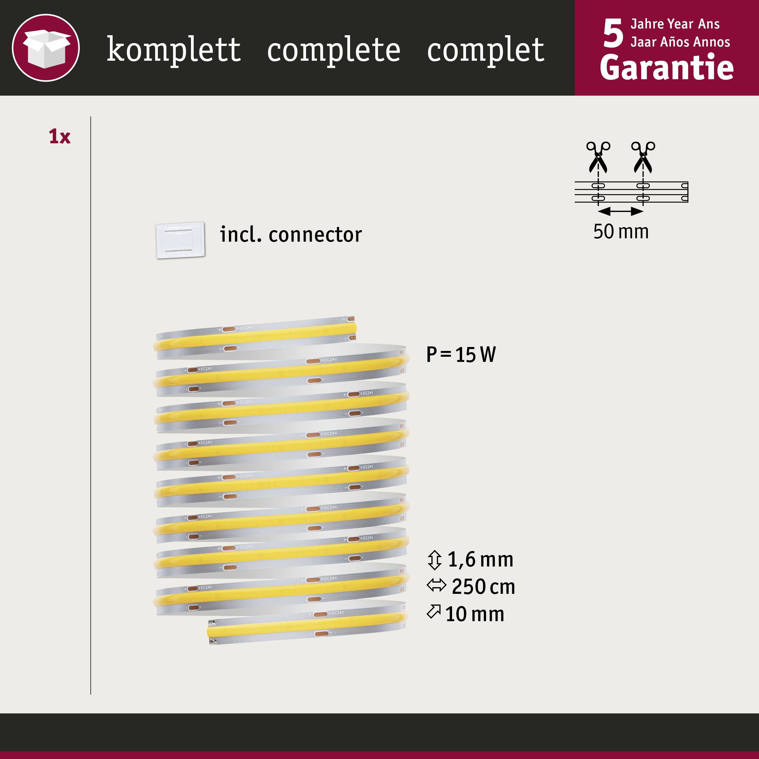 LED pásek – sada, 15W, délka 250 cm, šířka 1,6 mm, včetně konektorů, snadná montáž, 5 let záruka.