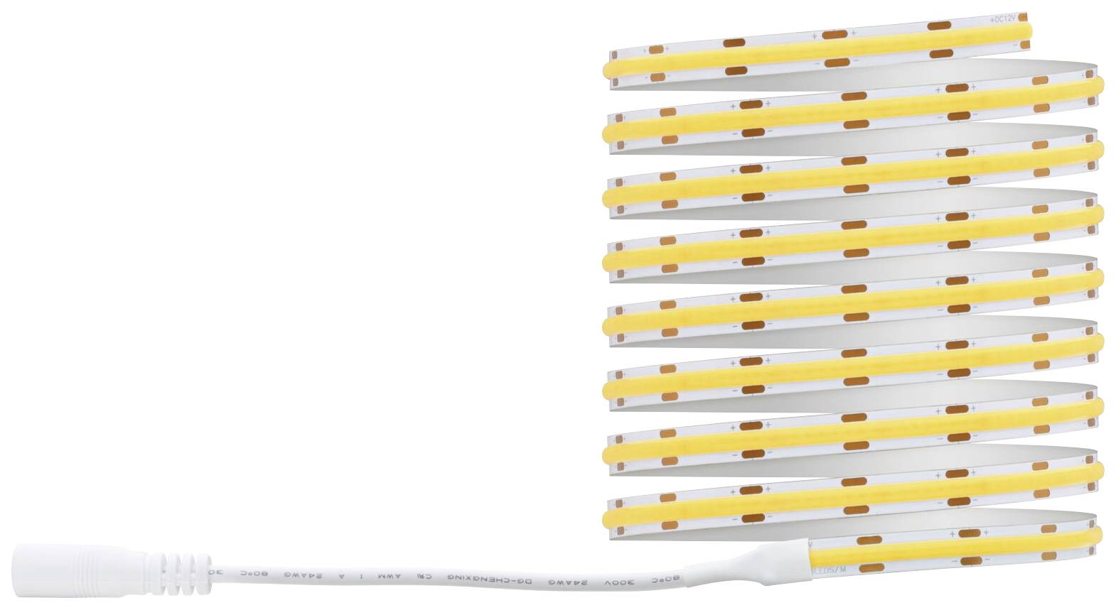 LED pásek s připojovacím kabelem, určený pro osvětlení nebo dekoraci. Uspořádán v jednoduché struktuře pro rovnoměrné rozložení světla.