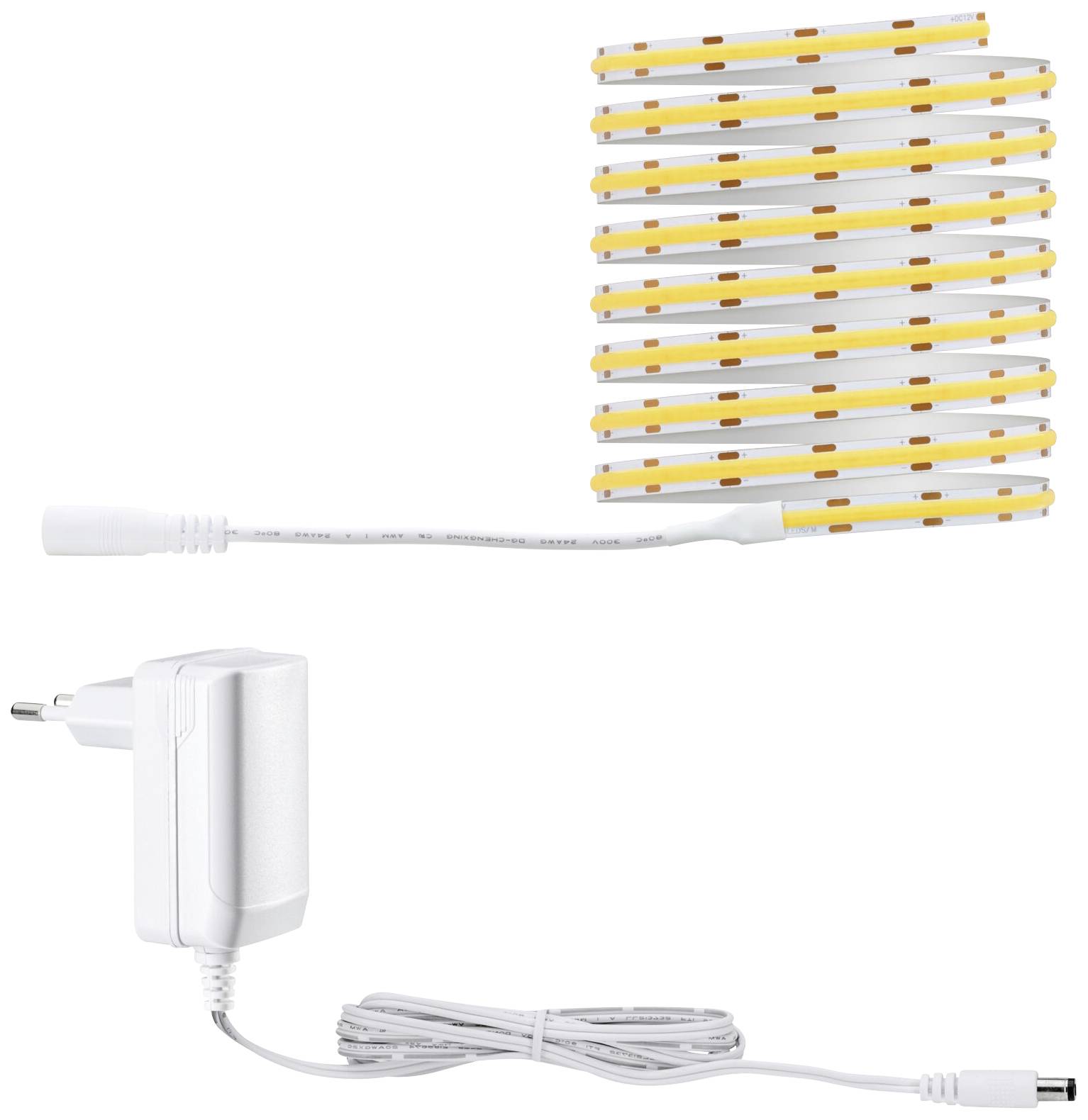 Sada svítících tyčí se žlutými LED světelnými tyčemi a bílým napájecím adaptérem s kabelem. Ideální pro atmosférické osvětlení a dekoraci.