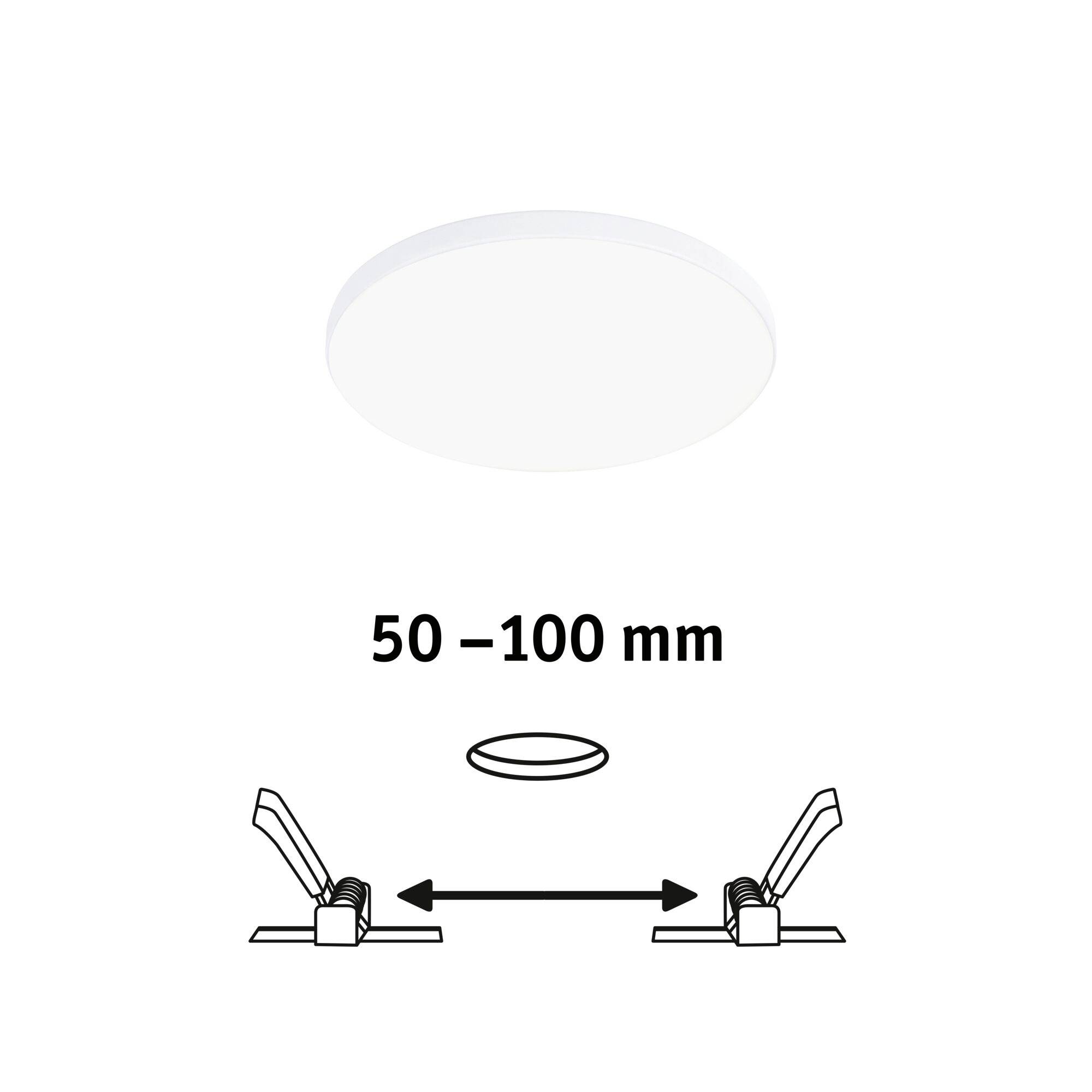 LED podhledové svítidlo s nastavitelnými úchyty. Montážní rozteč: 50–100 mm. Vhodné pro použití v zavěšených podhledech.